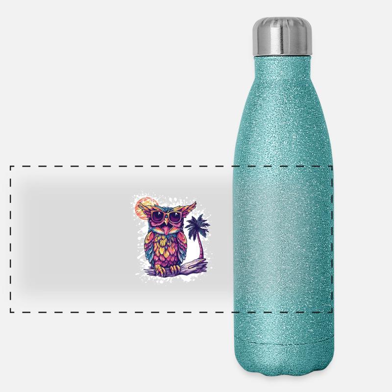 Owl Summer Holiday Panoramic Glitter Thermal Bottle 500 ml