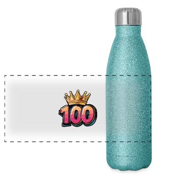 100 Zahl Krone - Panorama Glitzer Isolierflasche 500 ml - Blau Glitzer - Vorne