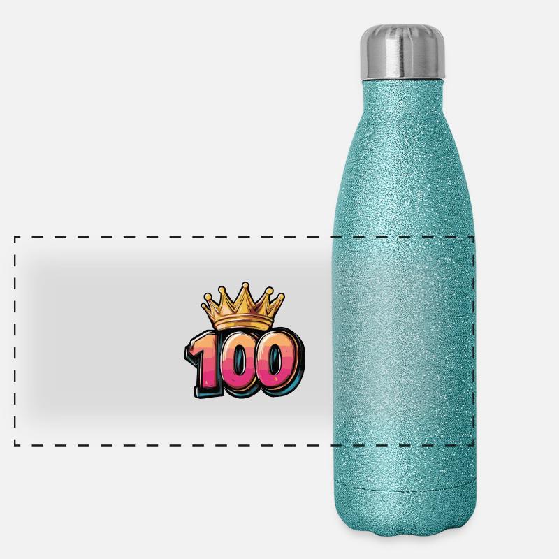 100 Zahl Krone Panorama Glitzer Isolierflasche 500 ml