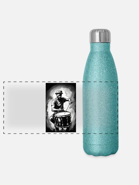 Schlagzeug | Trommel | Schlagzeuger | Musiker - Panorama Glitzer Isolierflasche 500 ml - Blau Glitzer