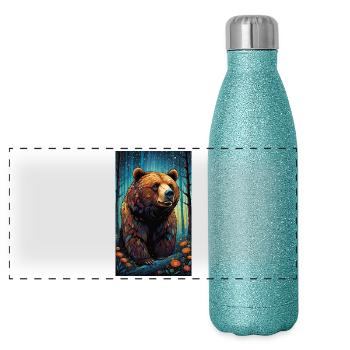 Ours | Ours brun | Grizzli | Animaux - Gourde isotherme panoramique pailletée 500 ml - paillettes bleues - Devant