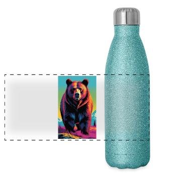 Ours | Ours brun | Grizzli | Animaux - Gourde isotherme panoramique pailletée 500 ml - paillettes bleues - Devant