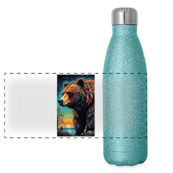 Ours | Ours brun | Grizzli | Animaux - Gourde isotherme panoramique pailletée 500 ml - paillettes bleues - Devant