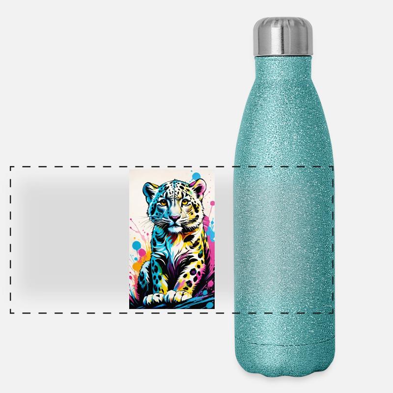 Schneeleopard | Leopard | Raubtier Panorama Glitzer Isolierflasche 500 ml