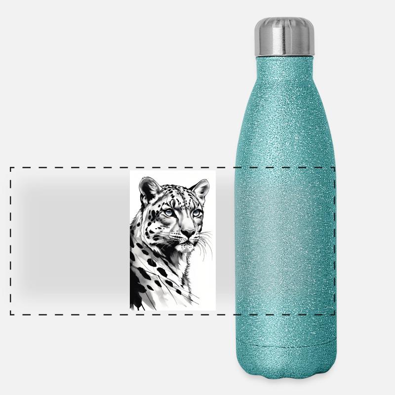 Schneeleopard | Leopard | Raubtier Panorama Glitzer Isolierflasche 500 ml