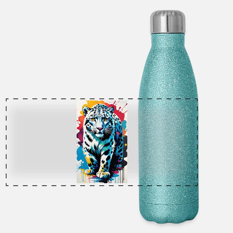 Schneeleopard | Leopard | Raubtier Panorama Glitzer Isolierflasche 500 ml