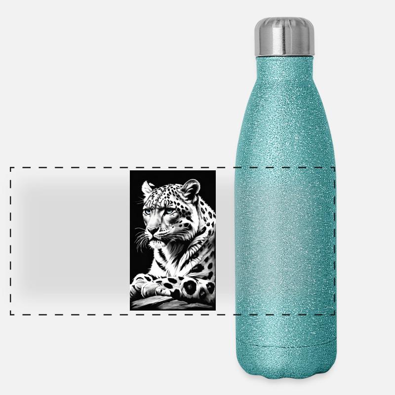 Schneeleopard | Leopard | Raubtier Panorama Glitzer Isolierflasche 500 ml