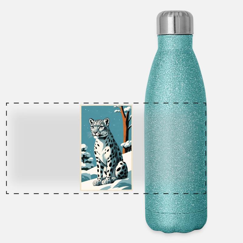 Schneeleopard | Leopard | Raubtier Panorama Glitzer Isolierflasche 500 ml