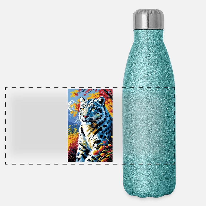 Schneeleopard | Leopard | Raubtier Panorama Glitzer Isolierflasche 500 ml