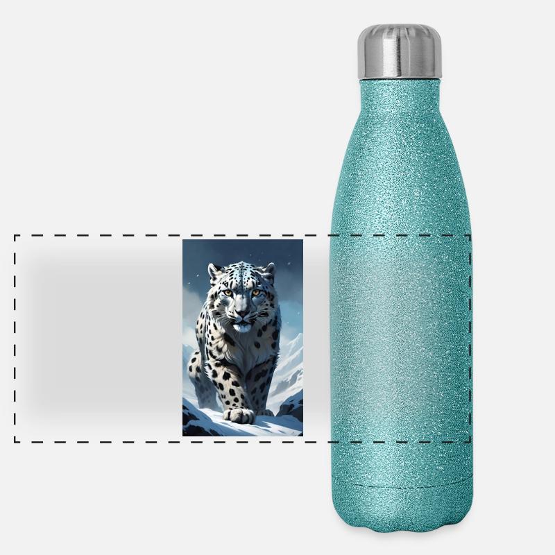 Schneeleopard | Leopard | Raubtier Panorama Glitzer Isolierflasche 500 ml