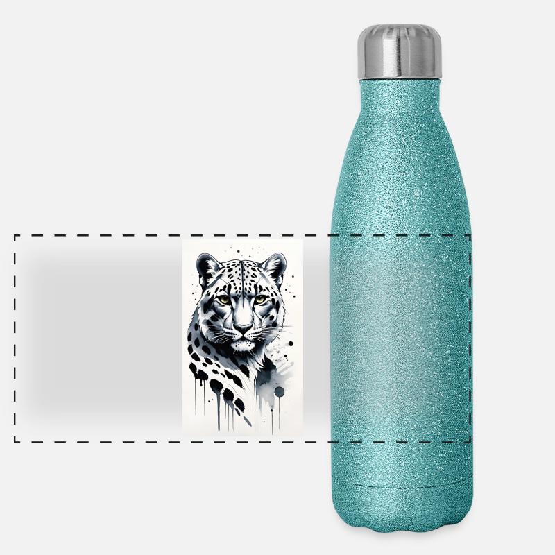 Léopard des neiges | Léopard | Prédateur Gourde isotherme panoramique pailletée 500 ml