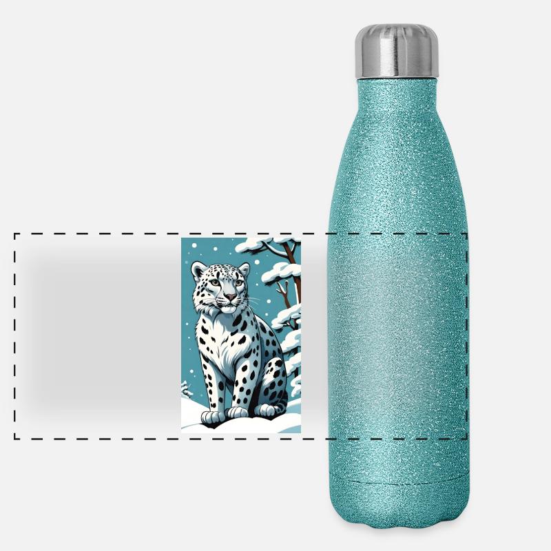 Schneeleopard | Leopard | Raubtier Panorama Glitzer Isolierflasche 500 ml