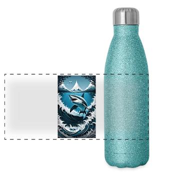 Requin | Grand requin blanc | Créature marine | Poisson - Gourde isotherme panoramique pailletée 500 ml - paillettes bleues - Devant