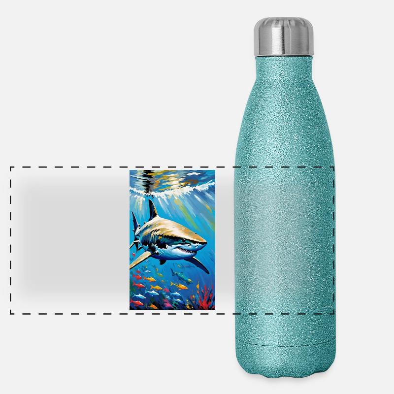 Shark | Great White Shark | Sea Creature | Fish Panoramic Glitter Thermal Bottle 500 ml