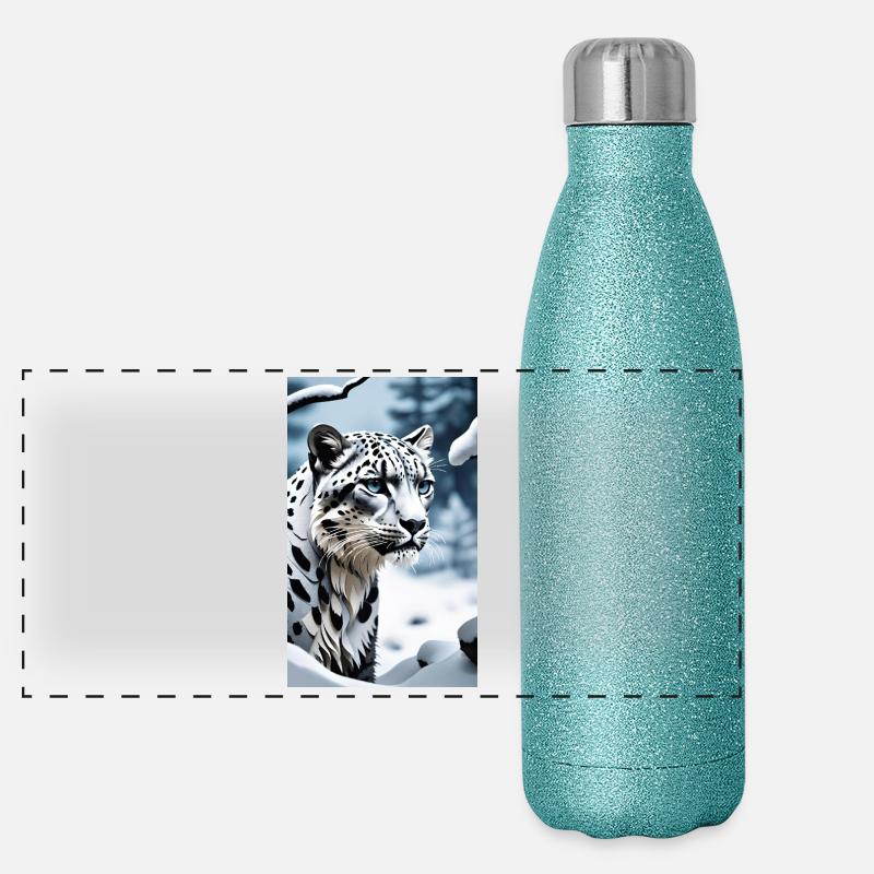 Schneeleopard | Leopard | Raubtier Panorama Glitzer Isolierflasche 500 ml