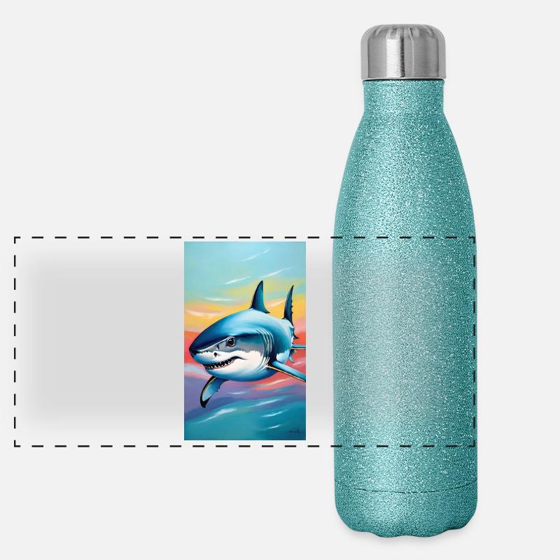 Requin | Grand requin blanc | Créature marine | Poisson Gourde isotherme panoramique pailletée 500 ml