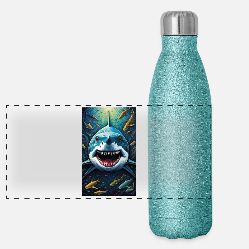 Requin | Grand requin blanc | Créature marine | Poisson Gourde isotherme panoramique pailletée 500 ml