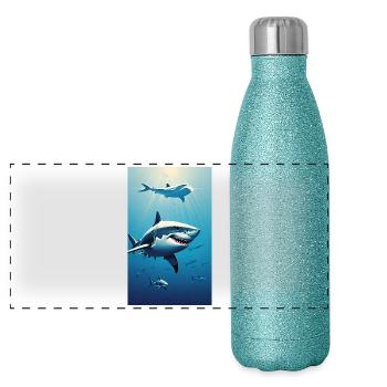 Requin | Grand requin blanc | Créature marine | Poisson - Gourde isotherme panoramique pailletée 500 ml - paillettes bleues - Devant