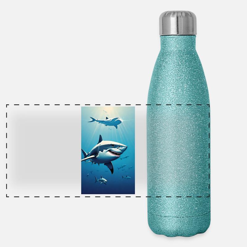 Requin | Grand requin blanc | Créature marine | Poisson Gourde isotherme panoramique pailletée 500 ml