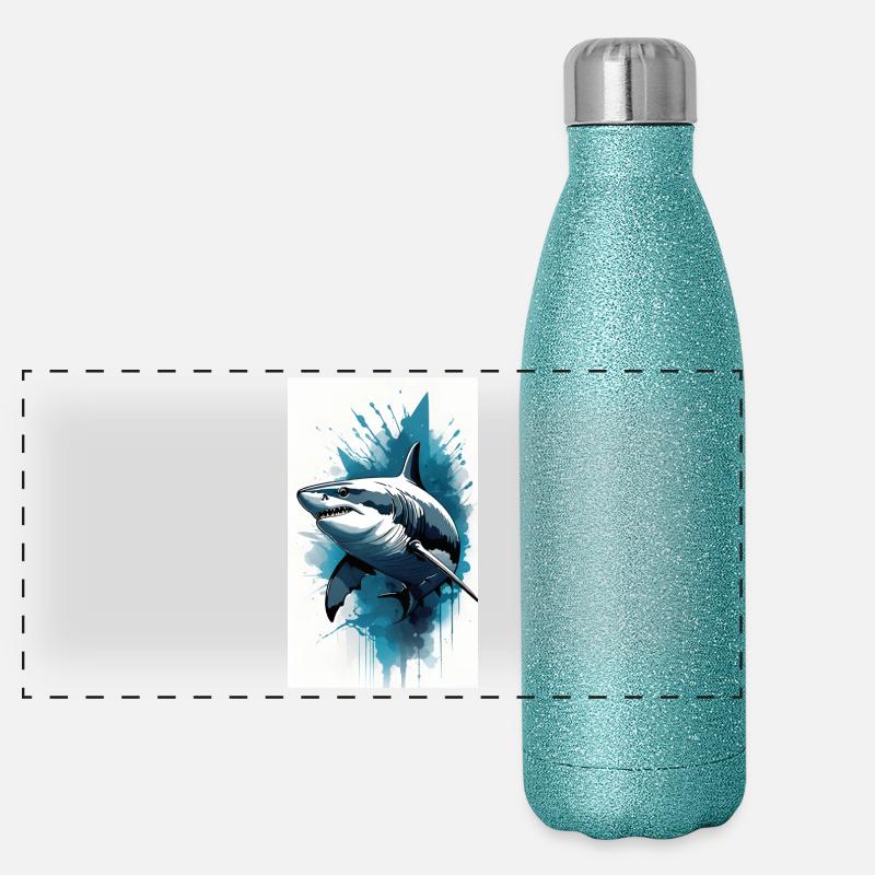 Requin | Grand requin blanc | Créature marine | Poisson Gourde isotherme panoramique pailletée 500 ml