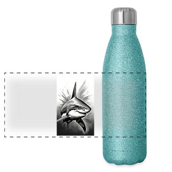 Requin | Grand requin blanc | Créature marine | Poisson - Gourde isotherme panoramique pailletée 500 ml - paillettes bleues - Devant