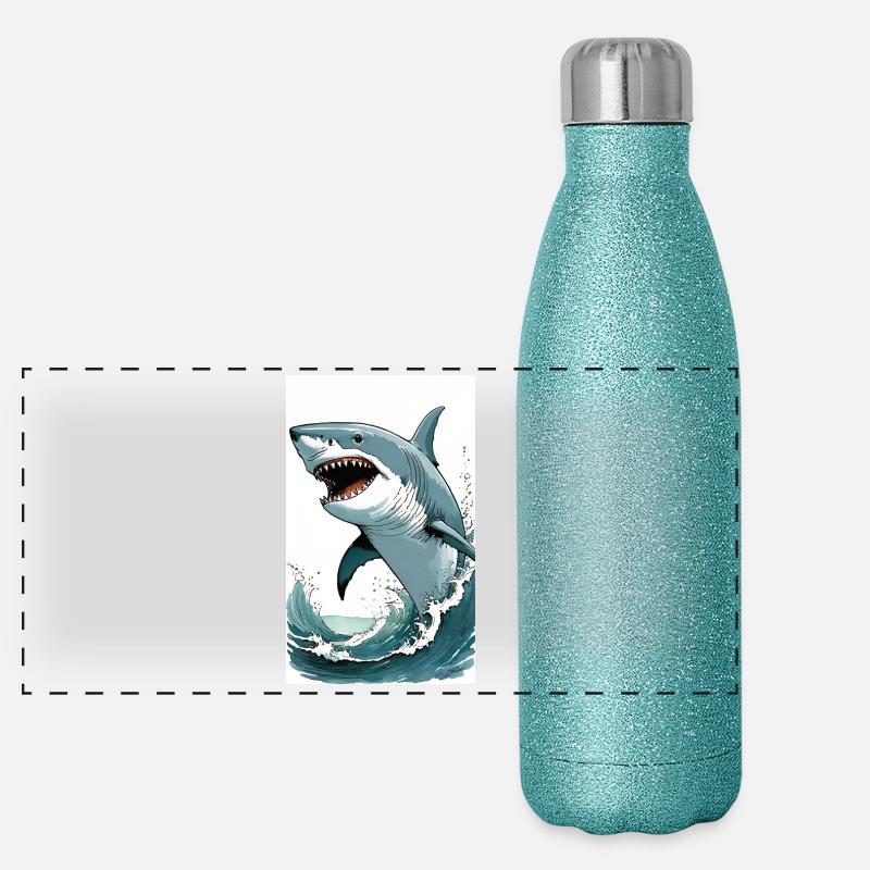 Requin | Grand requin blanc | Créature marine | Poisson Gourde isotherme panoramique pailletée 500 ml