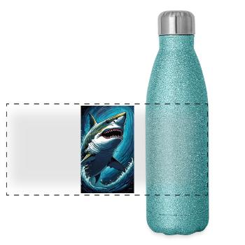 Requin | Grand requin blanc | Créature marine | Poisson - Gourde isotherme panoramique pailletée 500 ml - paillettes bleues - Devant