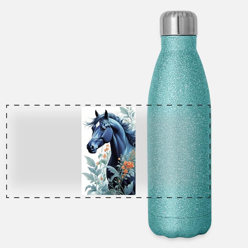 Pferd | reiten | Tier | Reittier | Bunt - Panorama Glitzer Isolierflasche 500 ml - Blau Glitzer