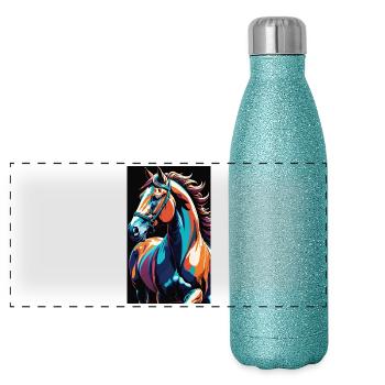 Cheval | Équitation | Animaux | Monture | Coloré - Gourde isotherme panoramique pailletée 500 ml - paillettes bleues - Devant