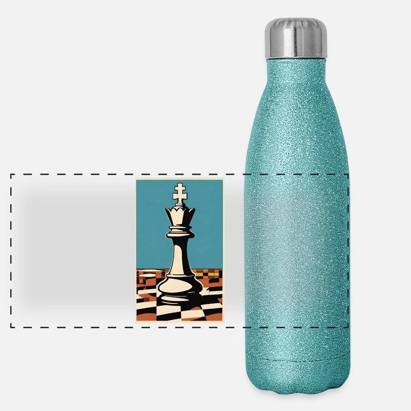 Échecs | Pièce d’échecs | Joueur d’échecs Gourde isotherme panoramique pailletée 500 ml