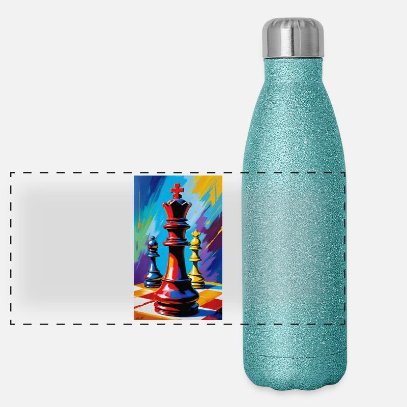 Échecs | Pièce d’échecs | Joueur d’échecs Gourde isotherme panoramique pailletée 500 ml
