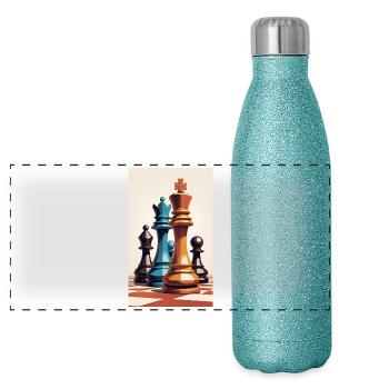 Chess | Chess piece | Chess player - Panoramic Glitter Thermal Bottle 500 ml - blue glitter - Front