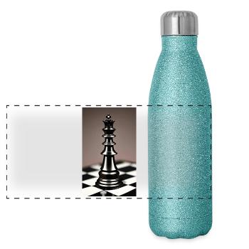 Chess | Chess piece | Chess player - Panoramic Glitter Thermal Bottle 500 ml - blue glitter - Front