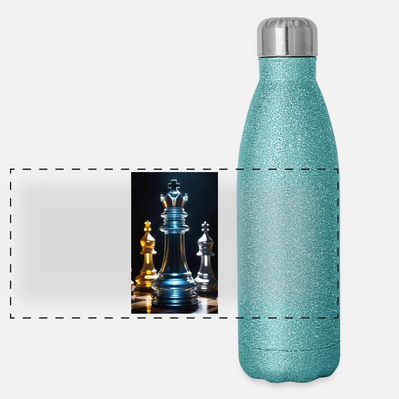 Échecs | Pièce d’échecs | Joueur d’échecs Gourde isotherme panoramique pailletée 500 ml