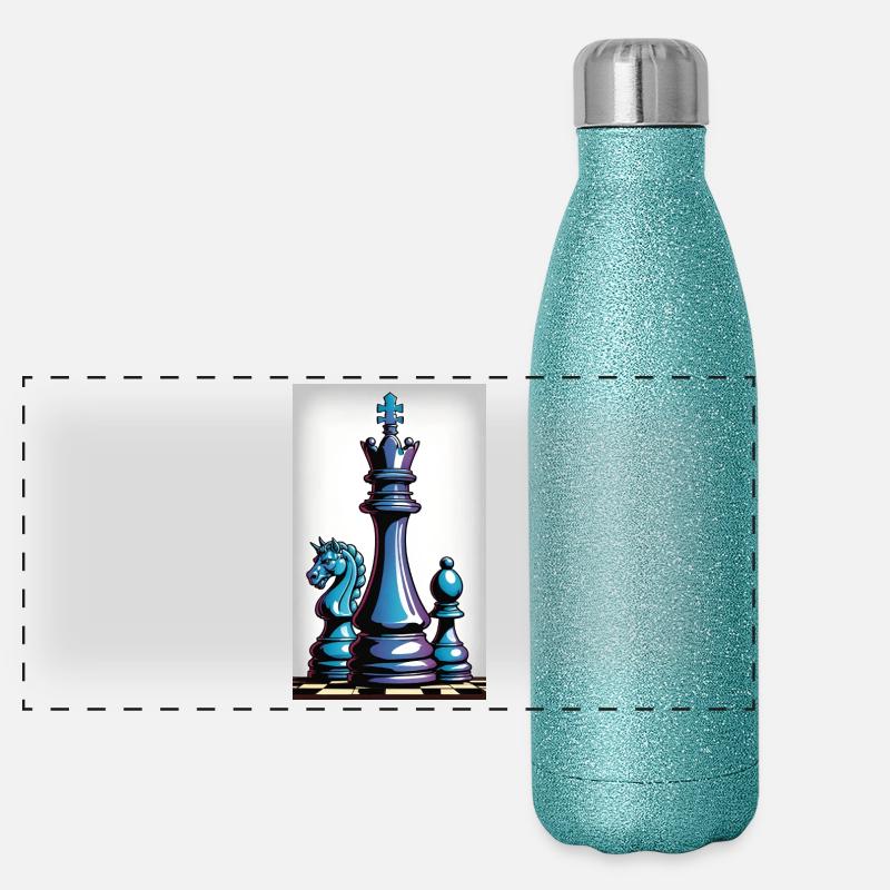 Échecs | Pièce d’échecs | Joueur d’échecs Gourde isotherme panoramique pailletée 500 ml