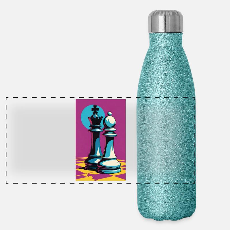 Échecs | Pièce d’échecs | Joueur d’échecs Gourde isotherme panoramique pailletée 500 ml