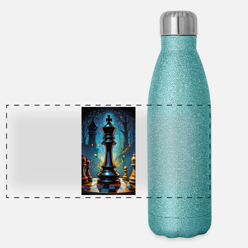 Échecs | Pièce d’échecs | Joueur d’échecs Gourde isotherme panoramique pailletée 500 ml