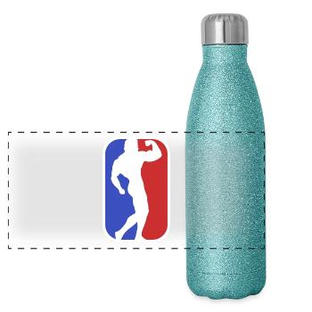 Logo Bodybuilding Bodybuilder Bizeps Pose Arnold - Panorama Glitzer Isolierflasche 500 ml - Blau Glitzer - Vorne
