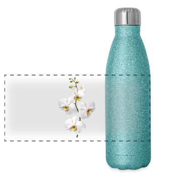 Orchids - Panoramic Glitter Thermal Bottle 500 ml - blue glitter - Front