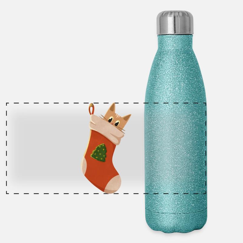 Süßes Kätzchen in Stiefel Panorama Glitzer Isolierflasche 500 ml