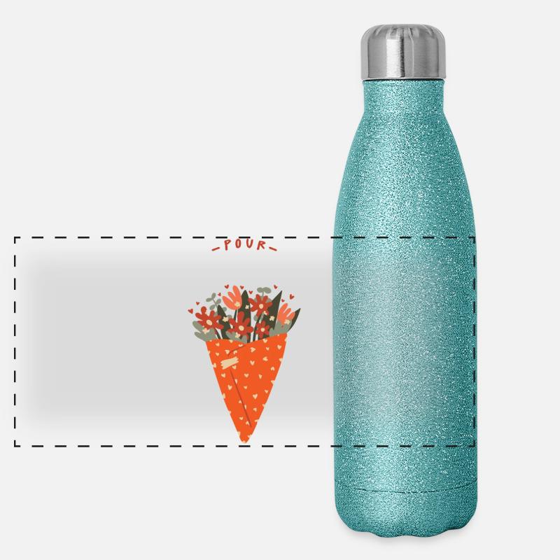 Bouquet de fleurs – Petit cœur Gourde isotherme panoramique pailletée 500 ml