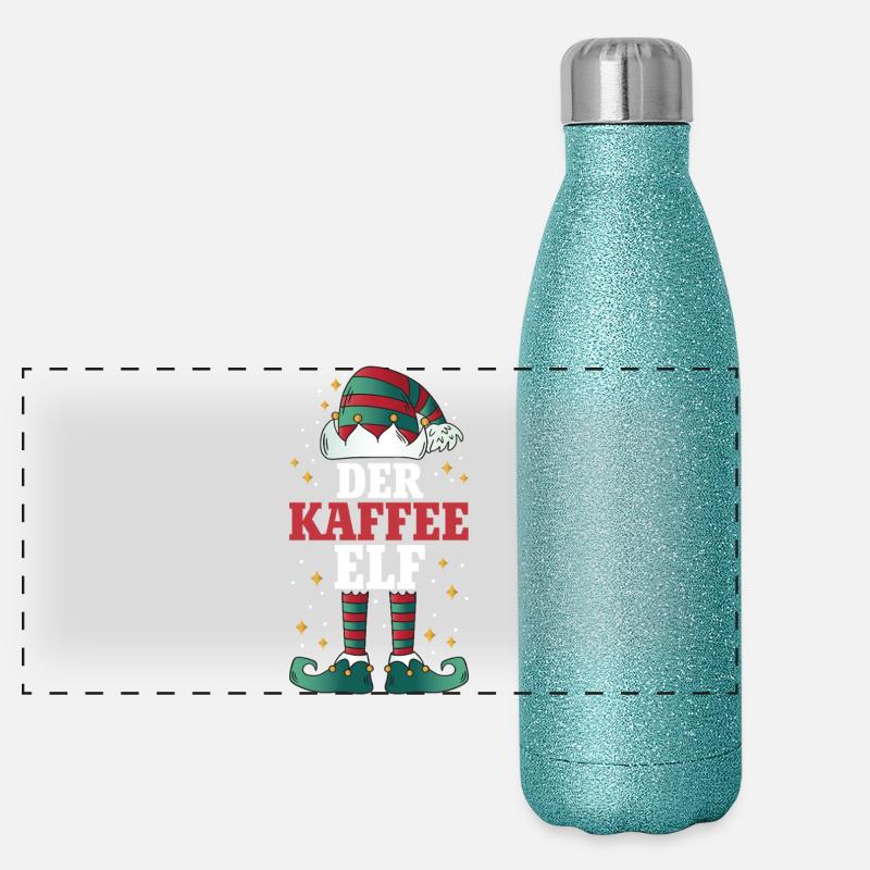 Weihnachten Der Kaffee Elf Panorama Glitzer Isolierflasche 500 ml