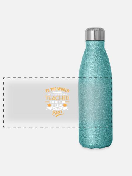 To the world teacher to your students a star - Panorama Glitzer Isolierflasche 500 ml - Blau Glitzer - Vorne
