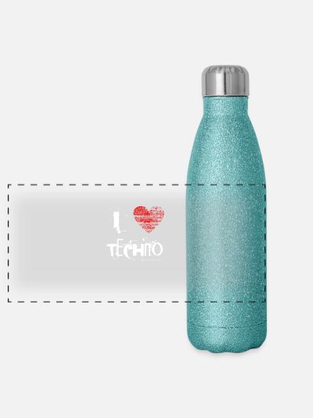 I love techno rave goa hardtek hard - Panorama Glitzer Isolierflasche 500 ml - Blau Glitzer - Vorne