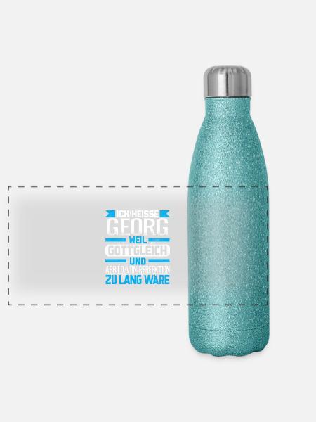 GEORG - Gottgleich - Panorama Glitzer Isolierflasche 500 ml - Blau Glitzer - Vorne
