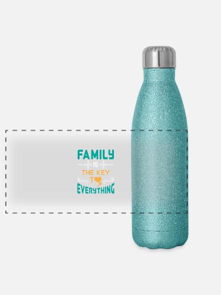 Family is the key to everything lovely & cute - Gourde isotherme panoramique pailletée 500 ml - paillettes bleues - Devant