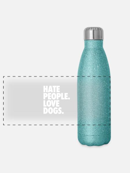 Hate People. Love Dogs. - Panorama Glitzer Isolierflasche 500 ml - Blau Glitzer - Vorne