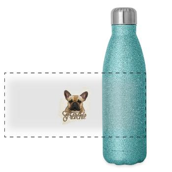 French Bulldog -Frenchie - Panoramic Glitter Thermal Bottle 500 ml - blue glitter - Front
