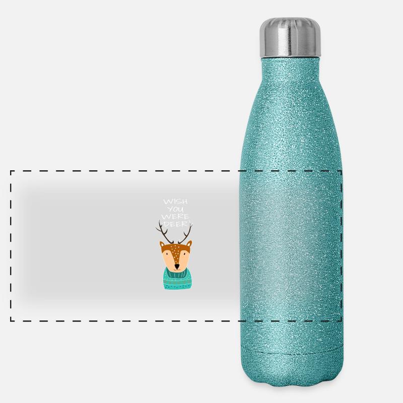 Lustiger Hirsch Rentier Winter Geschenk Panorama Glitzer Isolierflasche 500 ml
