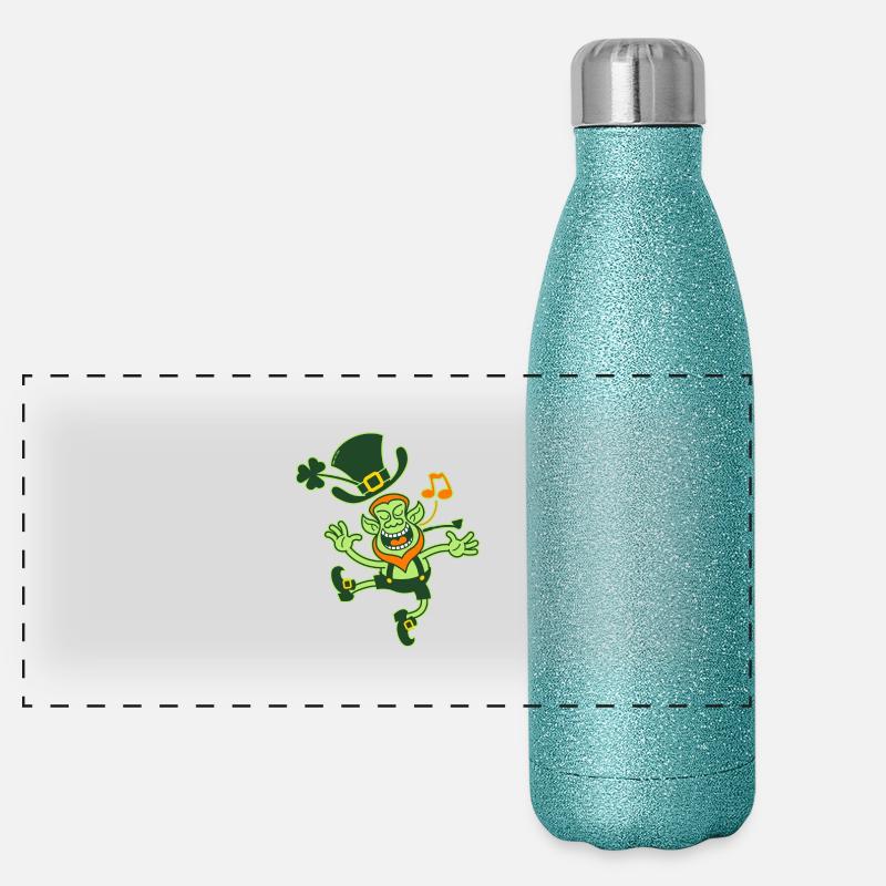 Lutin de Saint-Patrick danse et chante joyeusement Gourde isotherme panoramique pailletée 500 ml